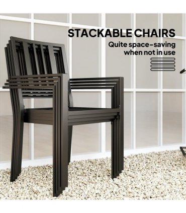 Outsunny Garden Dining Set w/ 4 Stackable Cushioned Chairs and Metal Top Table