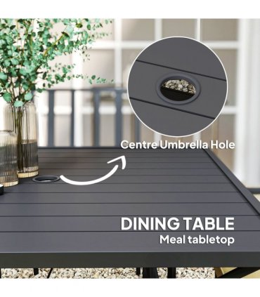 Outsunny Garden Dining Set w/ 4 Stackable Cushioned Chairs and Metal Top Table