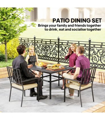 Outsunny Garden Dining Set w/ 4 Stackable Cushioned Chairs and Metal Top Table