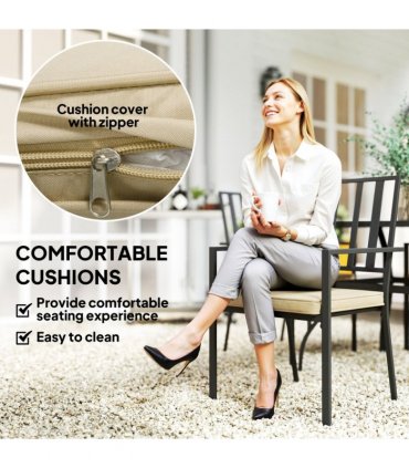 Outsunny Garden Dining Set w/ 4 Stackable Cushioned Chairs and Metal Top Table