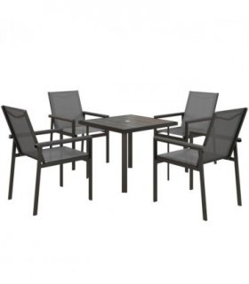 Outsunny 5 Piece Garden Dining Set, Outdoor Table and 4 Chairs, Grey