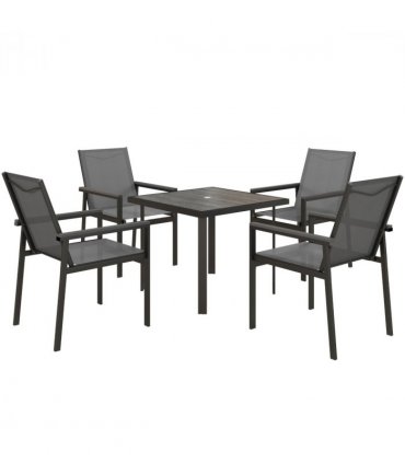 Outsunny 5 Piece Garden Dining Set, Outdoor Table and 4 Chairs, Grey