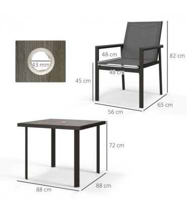 Outsunny 5 Piece Garden Dining Set, Outdoor Table and 4 Chairs, Grey