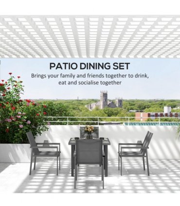 Outsunny 5 Piece Garden Dining Set, Outdoor Table and 4 Chairs, Grey