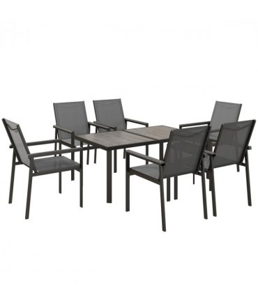 Outsunny 7 Piece Garden Dining Set, Outdoor Table and 6 Chairs, Grey