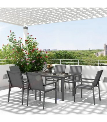 Outsunny 7 Piece Garden Dining Set, Outdoor Table and 6 Chairs, Grey