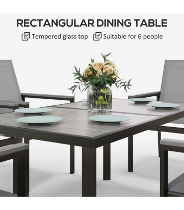 Outsunny 7 Piece Garden Dining Set, Outdoor Table and 6 Chairs, Grey