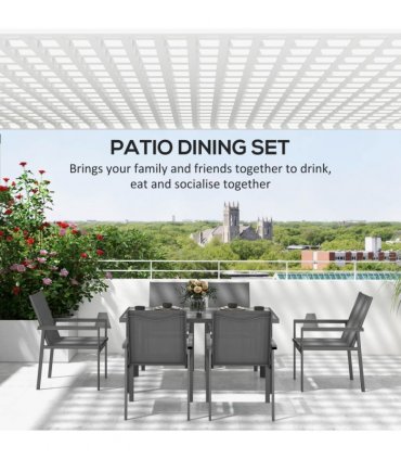 Outsunny 7 Piece Garden Dining Set, Outdoor Table and 6 Chairs, Grey
