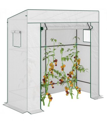 Green House Walk-in Garden White PE Steel 196 x 77 x 188cm Large Roll-up Door
