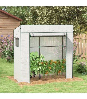 Green House Walk-in Garden White PE Steel 196 x 77 x 188cm Large Roll-up Door
