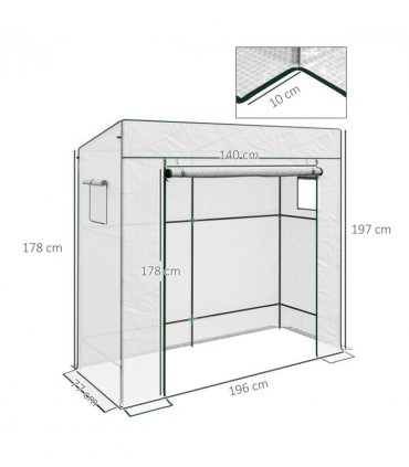 Green House Walk-in Garden White PE Steel 196 x 77 x 188cm Large Roll-up Door