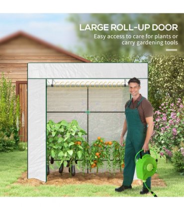 Green House Walk-in Garden White PE Steel 196 x 77 x 188cm Large Roll-up Door