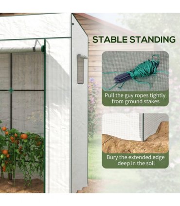 Green House Walk-in Garden White PE Steel 196 x 77 x 188cm Large Roll-up Door