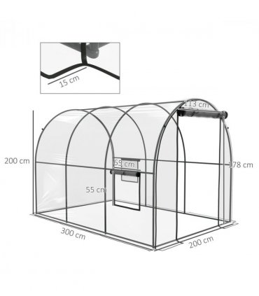Outsunny 3 x 2 x 2m Polytunnel Greenhouse with Door, Windows, Steel Frame