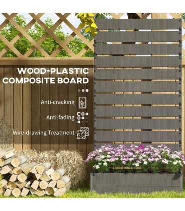 Outsunny Raised Garden Bed with Trellis Standing Patio Planter Box Dark Grey