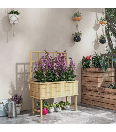 Wood Raised Planter w/ Trellis Natural 105W x 45D x 140Hcm Solid Fir Outdoor