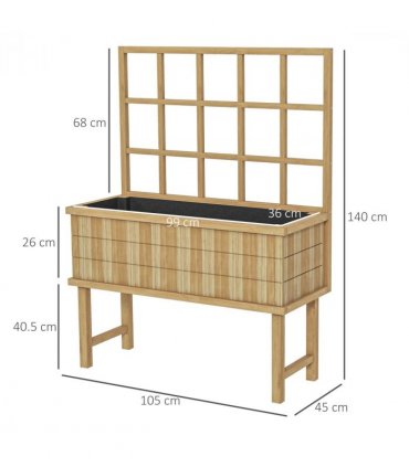 Wood Raised Planter w/ Trellis Natural 105W x 45D x 140Hcm Solid Fir Outdoor