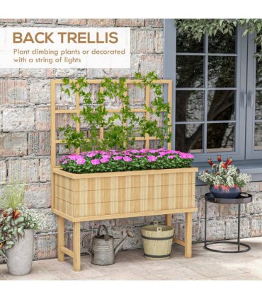 Wood Raised Planter w/ Trellis Natural 105W x 45D x 140Hcm Solid Fir Outdoor