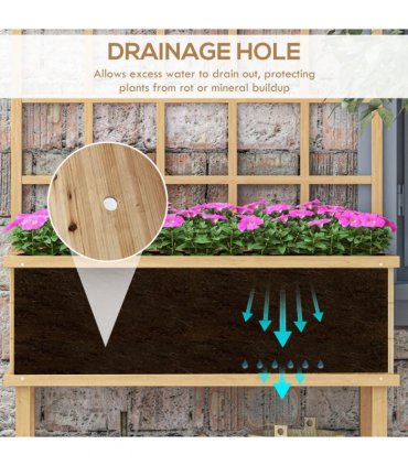 Wood Raised Planter w/ Trellis Natural 105W x 45D x 140Hcm Solid Fir Outdoor