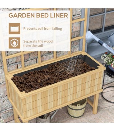Wood Raised Planter w/ Trellis Natural 105W x 45D x 140Hcm Solid Fir Outdoor