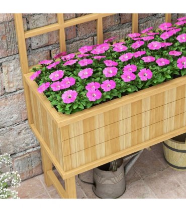 Wood Raised Planter w/ Trellis Natural 105W x 45D x 140Hcm Solid Fir Outdoor