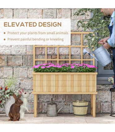 Wood Raised Planter w/ Trellis Natural 105W x 45D x 140Hcm Solid Fir Outdoor