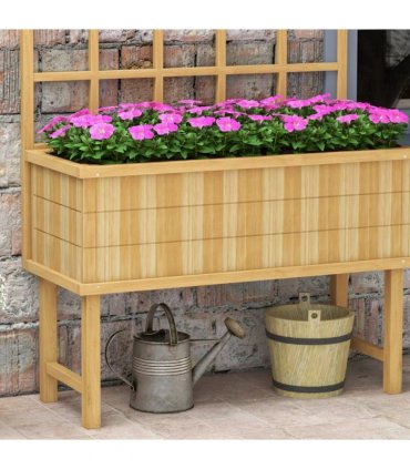 Wood Raised Planter w/ Trellis Natural 105W x 45D x 140Hcm Solid Fir Outdoor