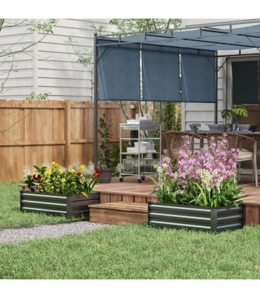 Outsunny Set of 2 Galvanised Raised Garden Bed for Flowers, Herbs and Vegetables