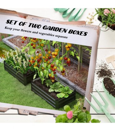Outsunny Set of 2 Galvanised Raised Garden Bed for Flowers, Herbs and Vegetables