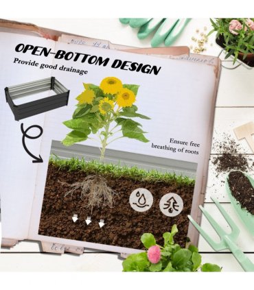 Outsunny Set of 2 Galvanised Raised Garden Bed for Flowers, Herbs and Vegetables