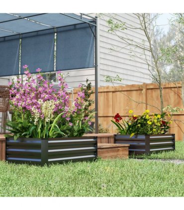 Outsunny Set of 2 Galvanised Raised Garden Bed for Flowers, Herbs and Vegetables