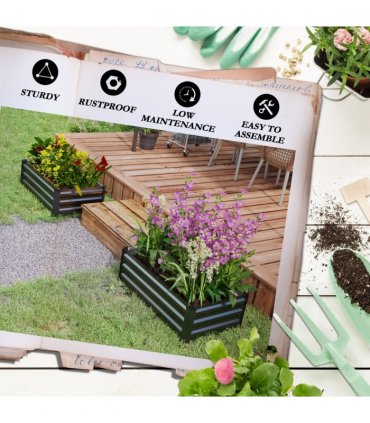 Outsunny Set of 2 Galvanised Raised Garden Bed for Flowers, Herbs and Vegetables