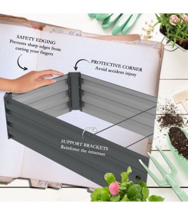 Outsunny Galvanised Raised Bed for Garden, Outdoor Elevated Planter Box, Grey