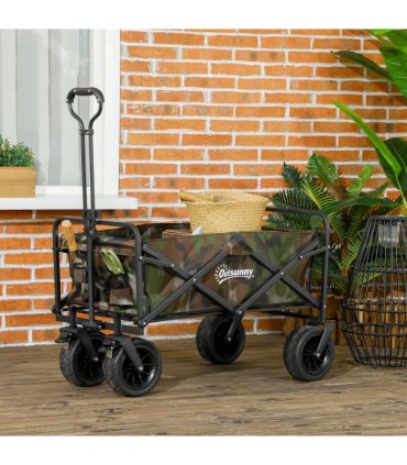 Outsunny Foldable Garden Cart, Outdoor Utility Wagon with Carry Bag, Camouflage