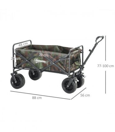 Outsunny Foldable Garden Cart, Outdoor Utility Wagon with Carry Bag, Camouflage