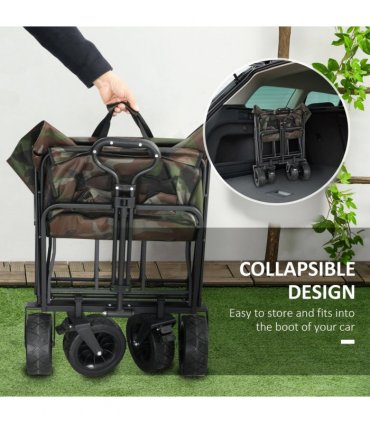 Outsunny Foldable Garden Cart, Outdoor Utility Wagon with Carry Bag, Camouflage