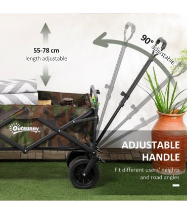Outsunny Foldable Garden Cart, Outdoor Utility Wagon with Carry Bag, Camouflage