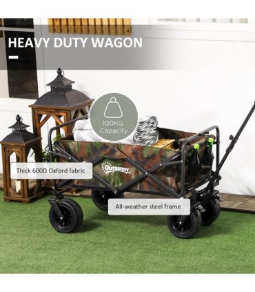 Outsunny Foldable Garden Cart, Outdoor Utility Wagon with Carry Bag, Camouflage