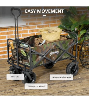 Outsunny Foldable Garden Cart, Outdoor Utility Wagon with Carry Bag, Camouflage
