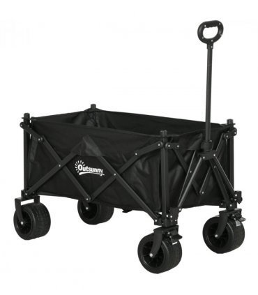 Outsunny Foldable Garden Cart, Outdoor Utility Wagon with Carry Bag, Black
