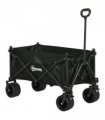 Outsunny Foldable Garden Cart, Outdoor Utility Wagon with Carry Bag, Black