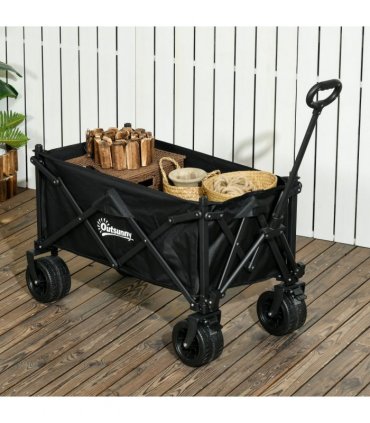 Outsunny Foldable Garden Cart, Outdoor Utility Wagon with Carry Bag, Black