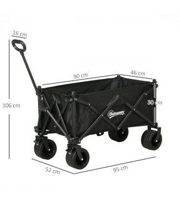 Outsunny Foldable Garden Cart, Outdoor Utility Wagon with Carry Bag, Black