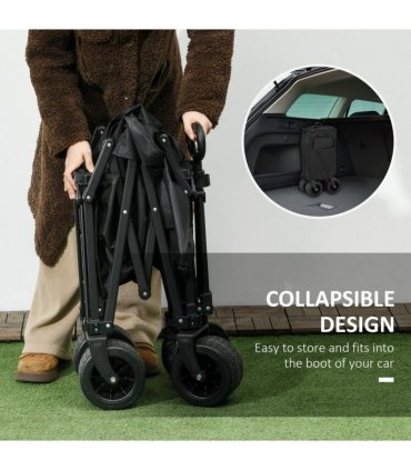 Outsunny Foldable Garden Cart, Outdoor Utility Wagon with Carry Bag, Black
