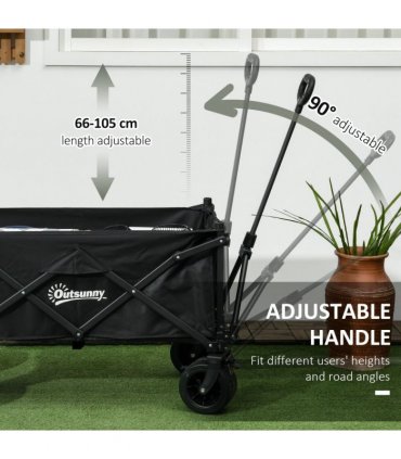 Outsunny Foldable Garden Cart, Outdoor Utility Wagon with Carry Bag, Black