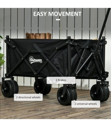 Outsunny Foldable Garden Cart, Outdoor Utility Wagon with Carry Bag, Black