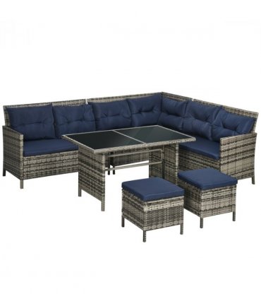 Outsunny 6 PCs Patio wicker Sofa Set Rattan Chair Furniture w/ Glass & Cushioned