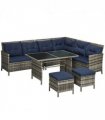 Outsunny 6 PCs Patio wicker Sofa Set Rattan Chair Furniture w/ Glass & Cushioned