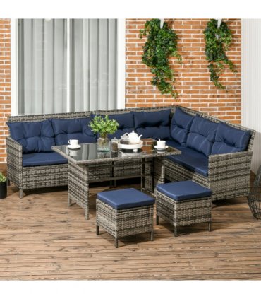 Outsunny 6 PCs Patio wicker Sofa Set Rattan Chair Furniture w/ Glass & Cushioned