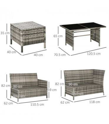 Outsunny 6 PCs Patio wicker Sofa Set Rattan Chair Furniture w/ Glass & Cushioned